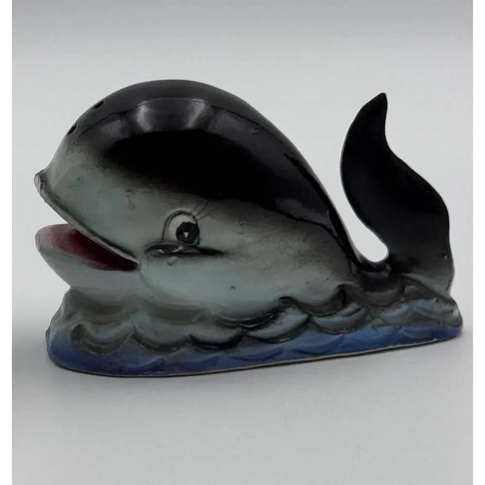 Vintage Anthropomorphic Whale Salt & Pepper Shaker Set Japan Ceramic